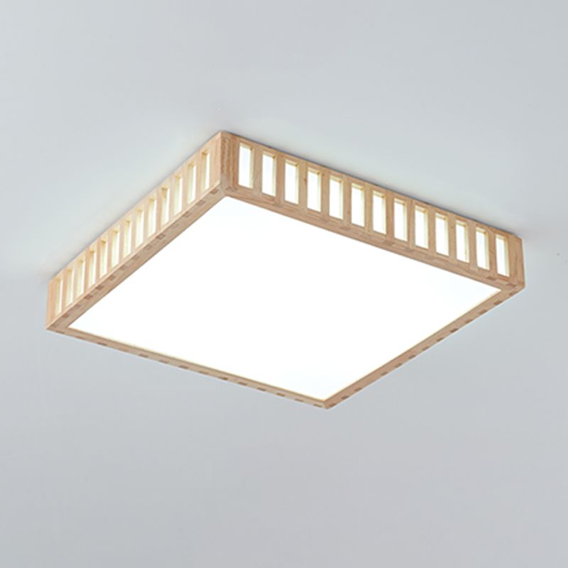 Modern Wood Flush Mount Geometric Shape LED Ceiling Light with Acrylic Shade for Bedroom