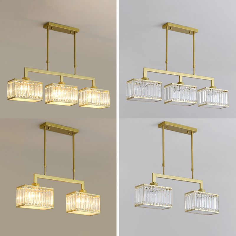 Square Shape Crystal Island Pendants Modern Style Multi Lights Island Pendant Lights
