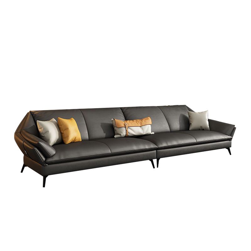 Flared Arm Leather Sofa Cushions Back Modern Sectional for Living Room