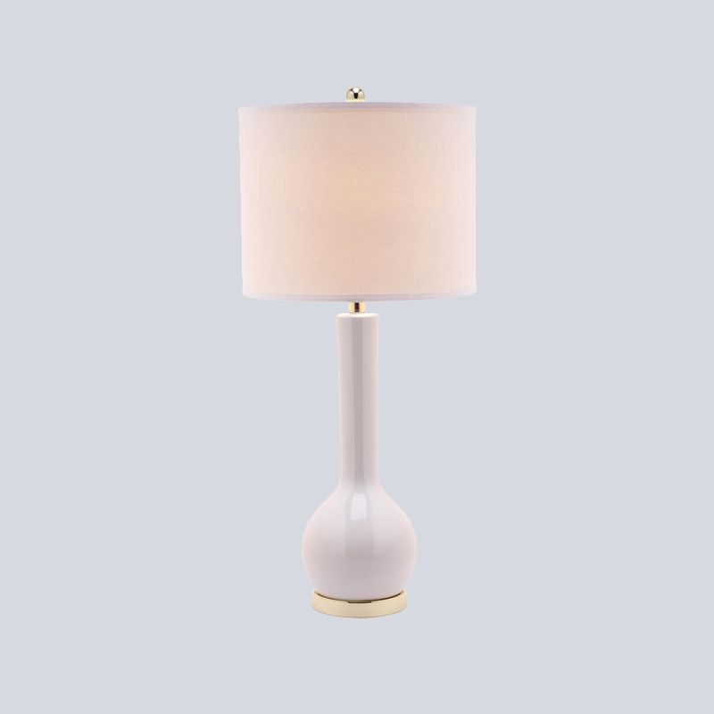 Lampada da tavolo a cilindro in tessuto modernista a 1 testa rossa/bianca piccola lampada da scrivania per sala da pranzo