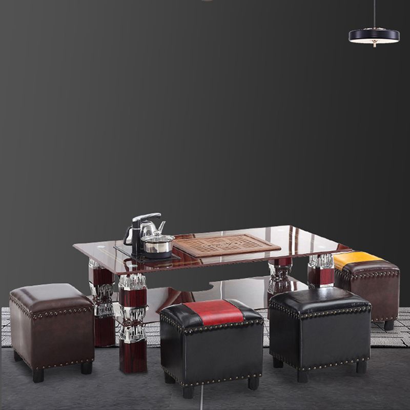 Modern Rectangle Pouf Ottoman Faux Leather Chair Ottoman With Nailhead Trim