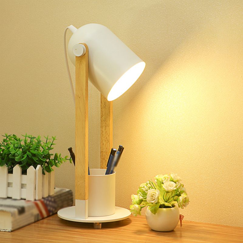Einstellbare Kuppeltisch-Leuchte-Makkaron-Metall-1-Licht-Holzstudienlampe mit Stifthalter