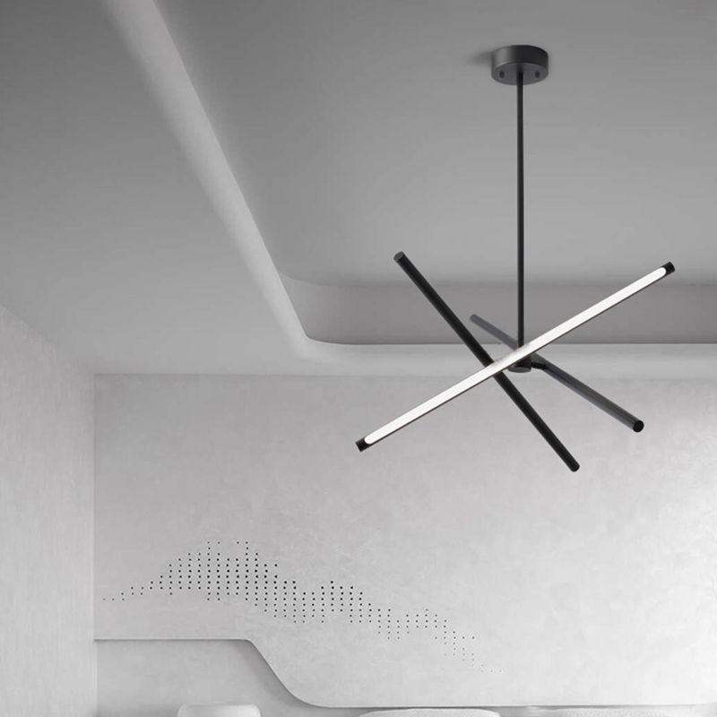 3-Light Black Hanging Light Minimalism Style Linear Shape Metal Chandelier Light
