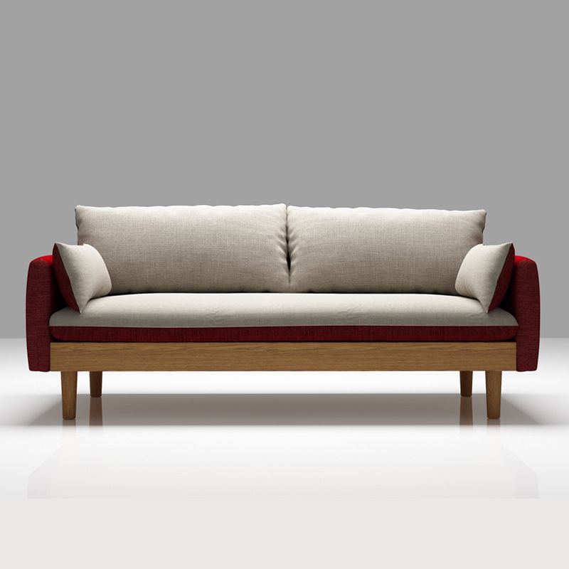 Fabric Grey 3-seat Square Arm Sofa Nordic with 2 Pillows Loveseat