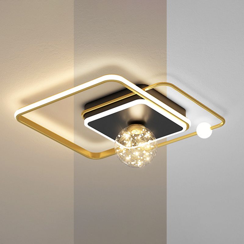 1-Light Black Gold Flush Mount Metal LED Minimalism Ceiling Light Fixture for Bedroom