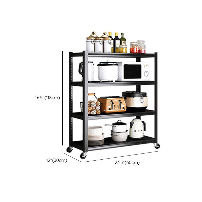 Rolling Open Shelves Kitchen Trolley Metal Prep Table in Black
