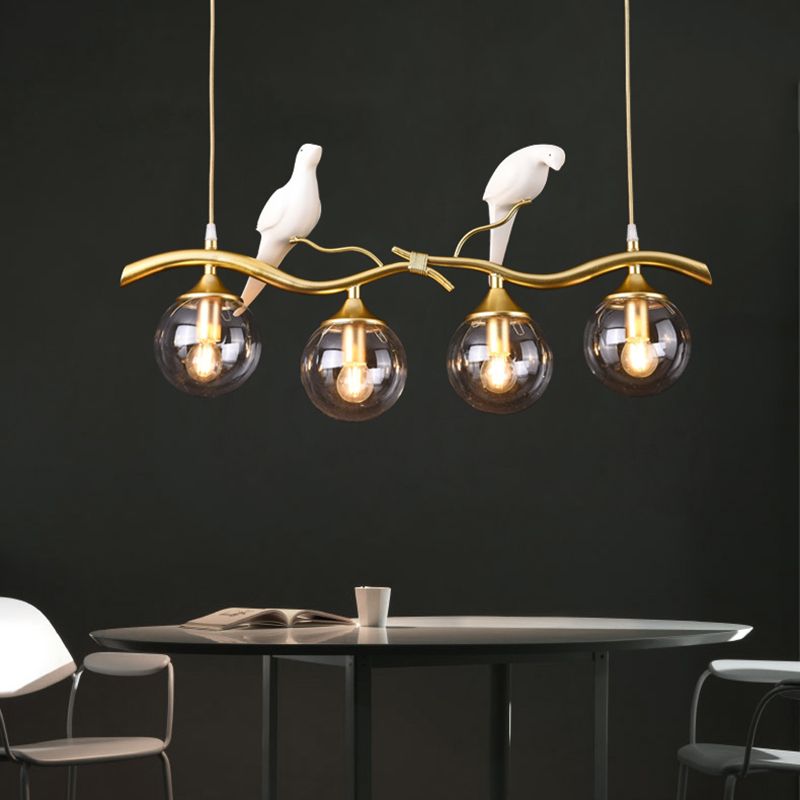 Nordic Modern Island Lamp Round Glass Shade Chandelier Light Fixture for Dining Room