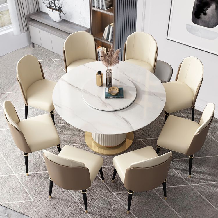 Glam 1/3/4/5/7/9 Pieces Round Dining Table Set with Sintered Stone Top Turntable Furniture