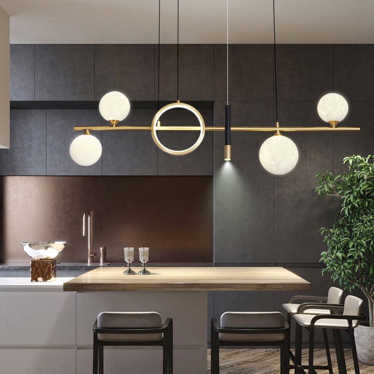 Shaded Dinning Room Island Pendant Light Metal LED Contemporary Island Light Fixture in Gold