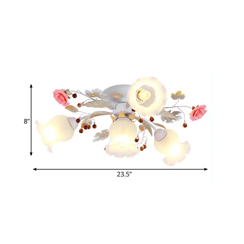 Coréen Garden Bloom Semi Flush 4/6/9 Bulbes en verre blanc Flush Mount luminaire pour salle à manger