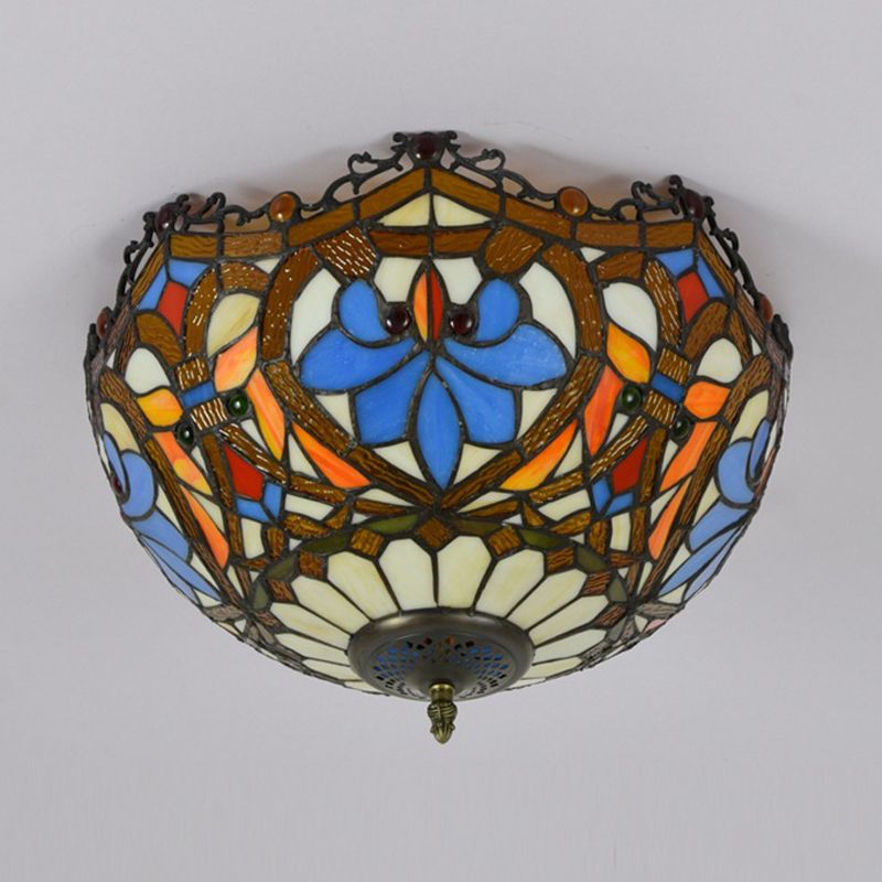 Hand Cut Glass Blue Ceiling Mount Scalloped 2/3 Lights Baroque Flush Mount Ceiling Light, 12"/16" Width