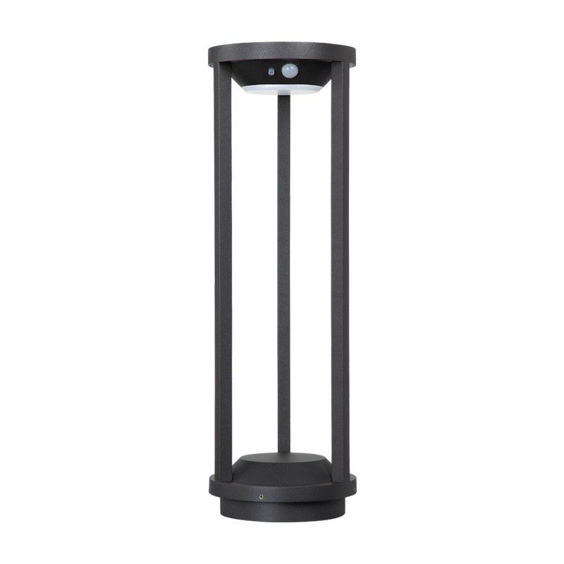 Simple Solar LED Path Lamp Black Cylindrical Ground Light with Metal Frame for Patio