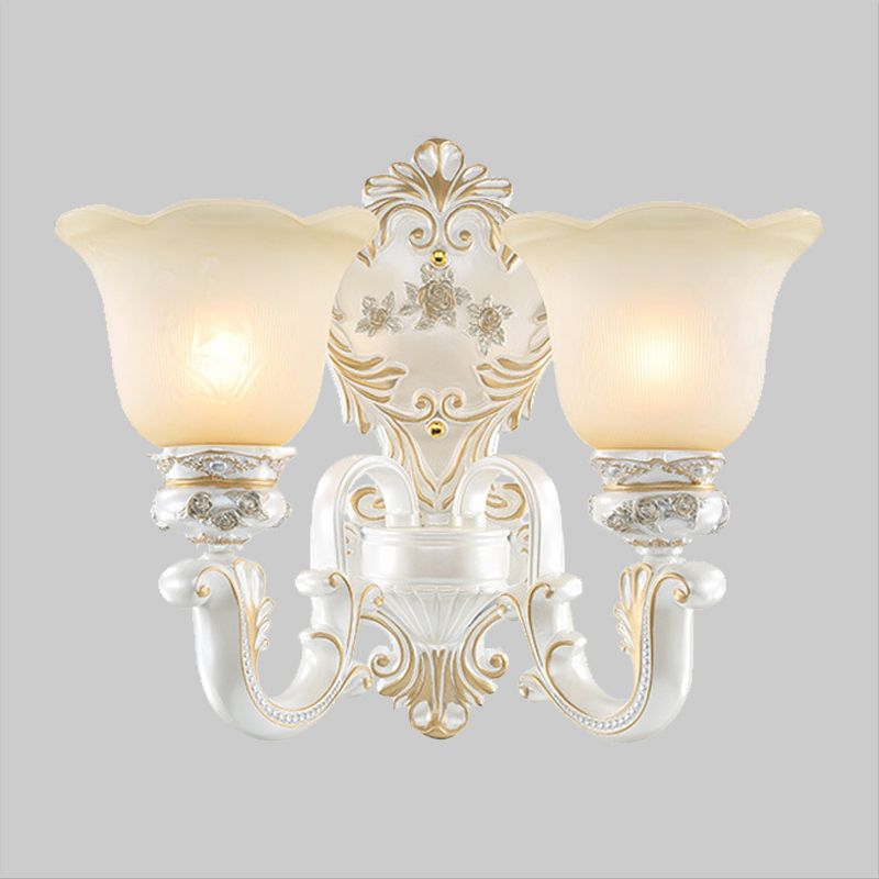 Cream Glass White Wall Sconce Blossom 1/2-Head Cottage Wall Lighting Fixture for Living Room