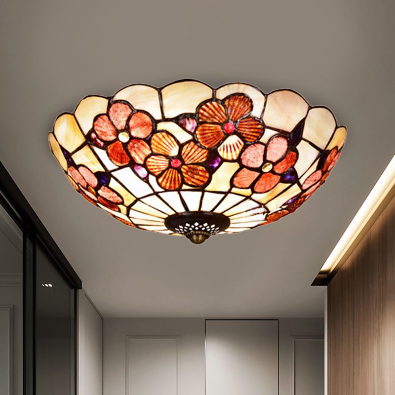 Plafonnier à motif pivoine, coquille Tiffany, 3/4 ampoules, plafonnier rose, 12"/16"/21" de diamètre