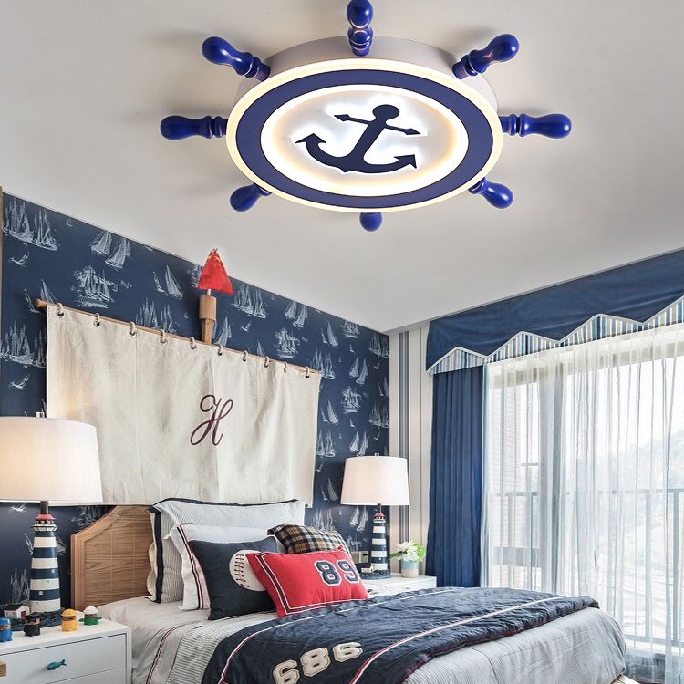 Bleu Rudder LED Ceiling Fixture in Kids Creative Style Wrought Iron Flush Mount with Acrylic Shade