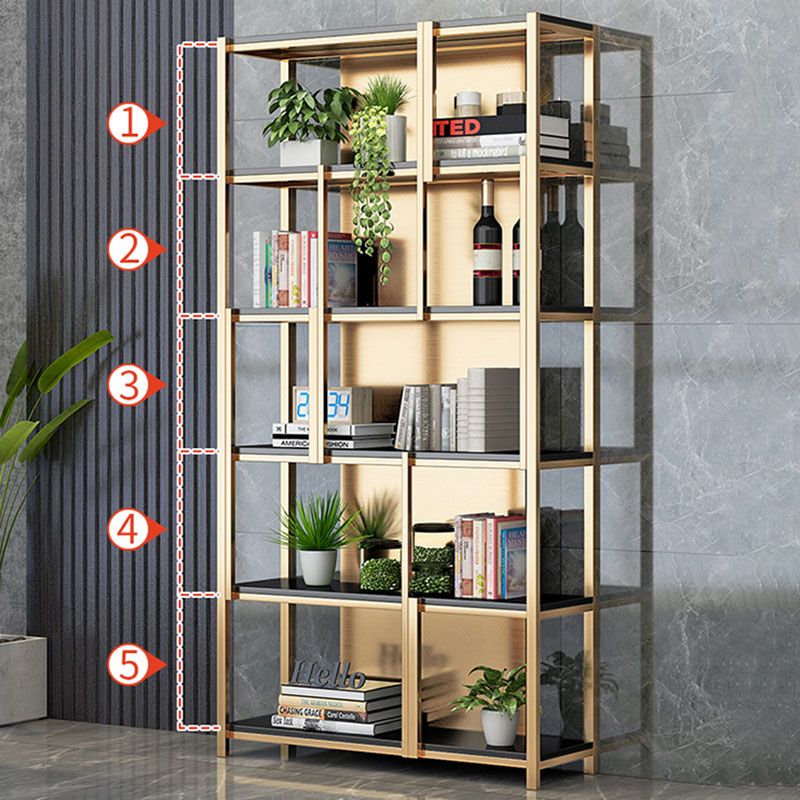 Modern Metal Bookshelf Etagere Open Shelf Bookcase in Burnish