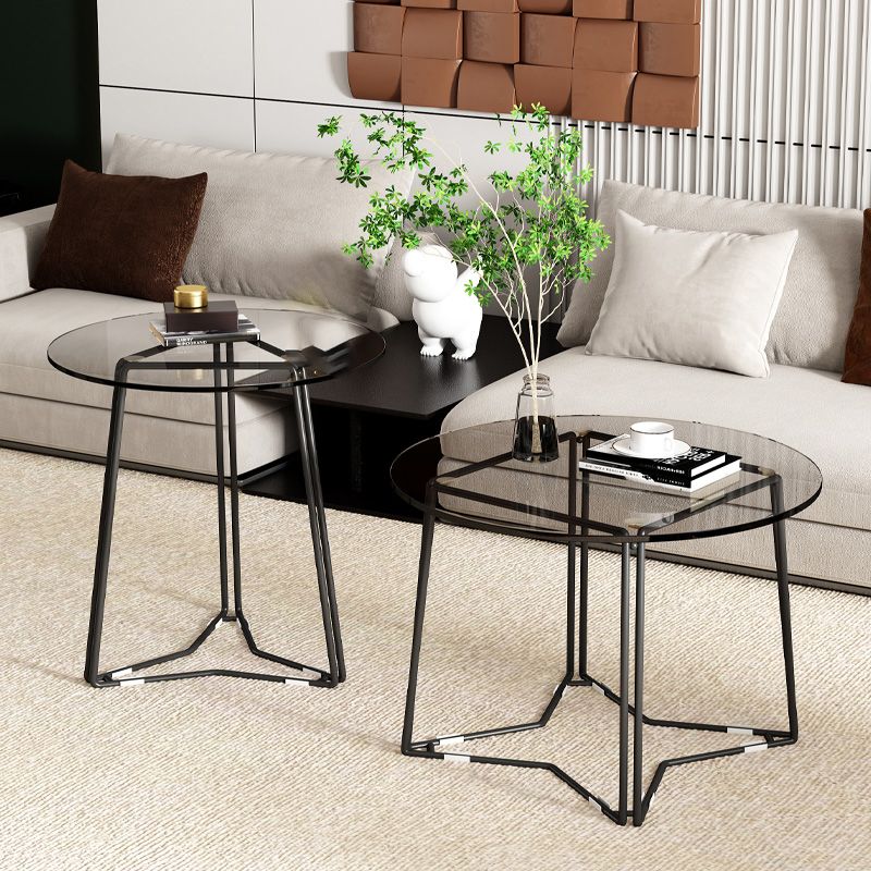 Frame Nesting Coffee Table Set Modern Round Glass Coffee Table