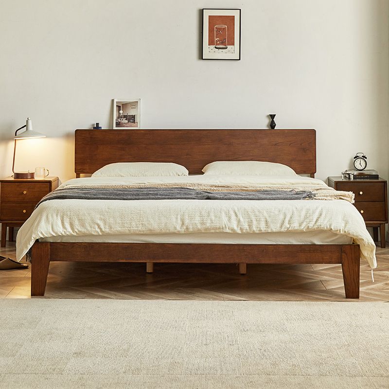 Contemporary Panel Bed in Brown Solid Wood Bed with Rectangular Headboard