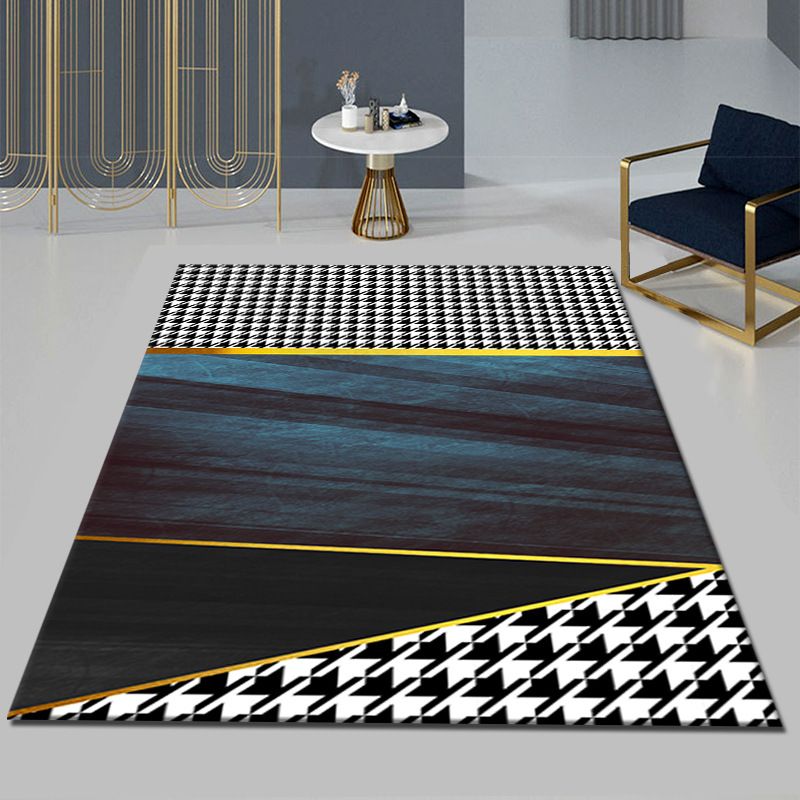 Black Modern Area Carpet Color Block Polyester Area Rug Stain Resistant Rug for Living Room