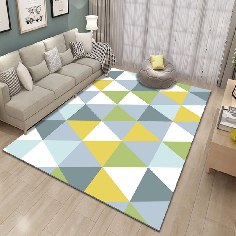 Fancy Living Room Rug Multi Color Geometric Area Carpet Polyster Non-Slip Backing Washable Indoor Rug