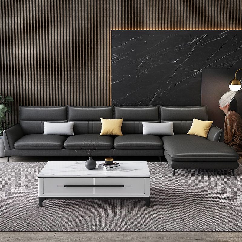 Contemporary Stationary Faux Leather Recessed Arm Sofa Chaise