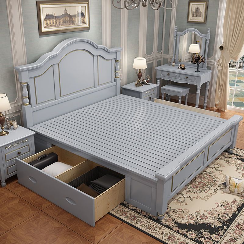 84.65 inch Wide Rustic Bed Frame Pine Wood Standard Bed with Headboard