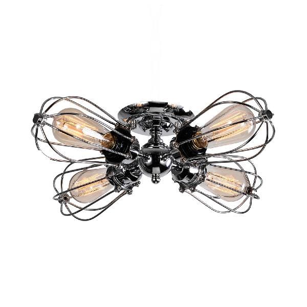 Bulb Shaped Iron Semi Flush Ceiling Light with Wire Guard Vintage Style 3/4/5 Lights Indoor Ceiling Light in Black/Silver
