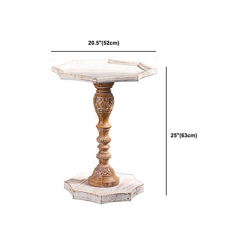 French Country Pedestal End Table Solid Wood Antique Brown/White Side Table