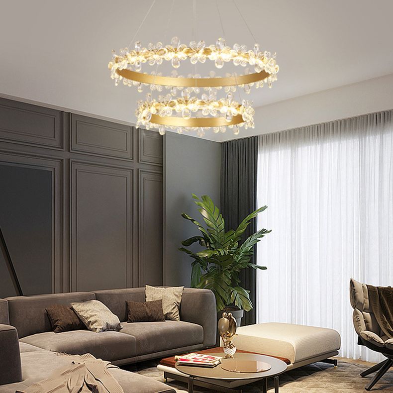Modern Circle Hanging Pendant Lights Crystal Chandelier Lamp