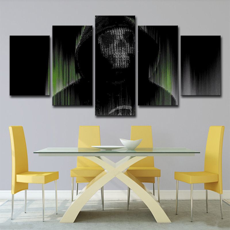 Digital Print Skull Wall Art Black and Green Canvas Wall Decor for Room, Multi-Piece