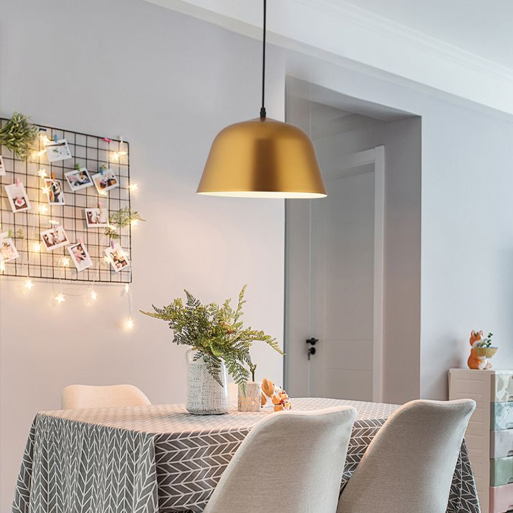 Lámpara colgante de restaurantes industriales de lámpara de suspensión de 1 luces con sombra de metal geométrica en oro