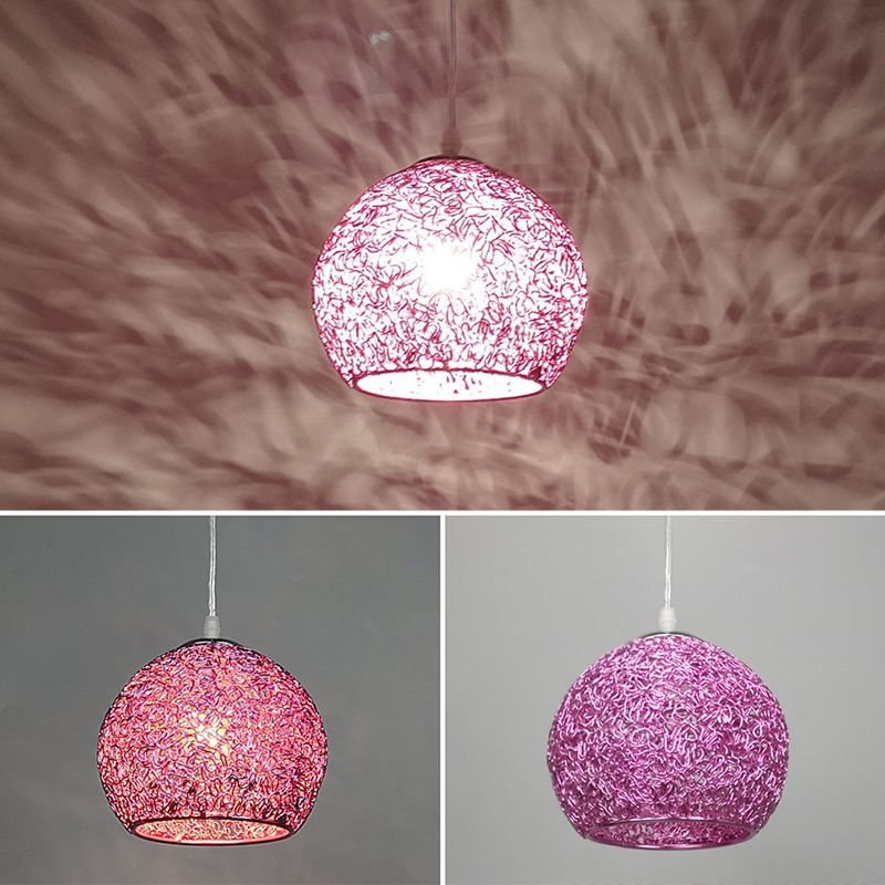 Aluminum Wire Spherical Pendant Macaron Style 1-Light Suspended Lighting Fixture