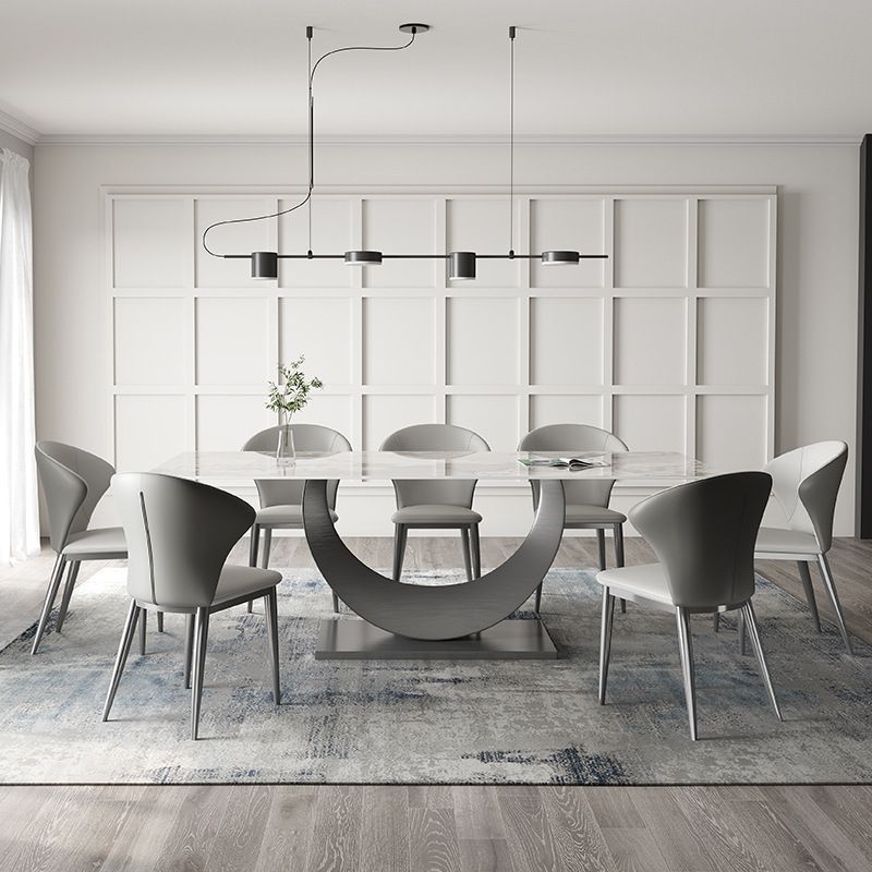 Contemporary Style 1/3/4/5/6/7/8 Pieces Dining Set Stone Rectangle Furniture in White