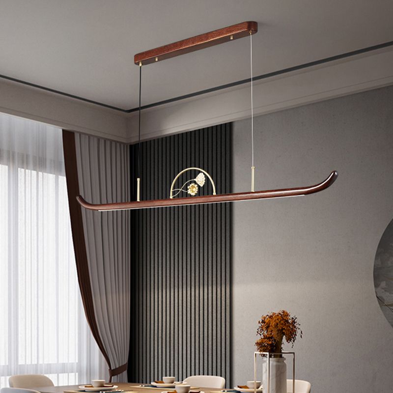 Modern Wood Ceiling Light Linear Shape Island Light with Plastic Shade for Living Room