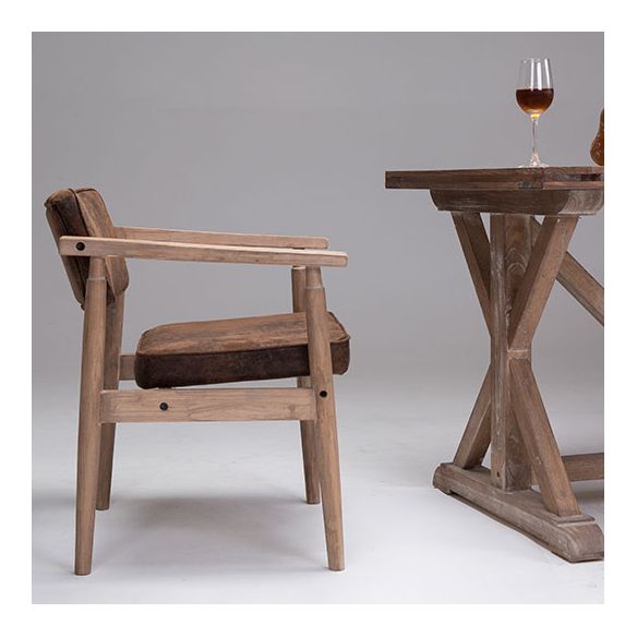 Silla de comedor con brazo abierto para cafetería de granja, acabado mate de cuero