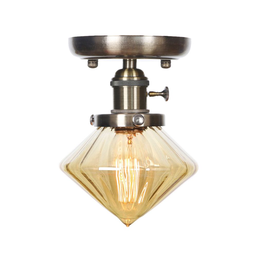 1 Light Ceiling Lighting Industrial Cone/Bell/Rhombus Clear/Amber Glass Semi Flush Mount Light in Bronze