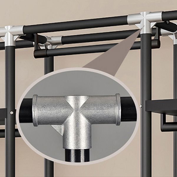 Contemporary Style Wardrobe Cabinet Steel Frame Wardrobe with Clothing Rod