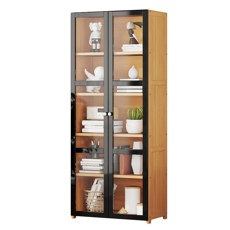 Modern Style Bookcase Bamboo Closed Back Bookshelf with Door for Home Office