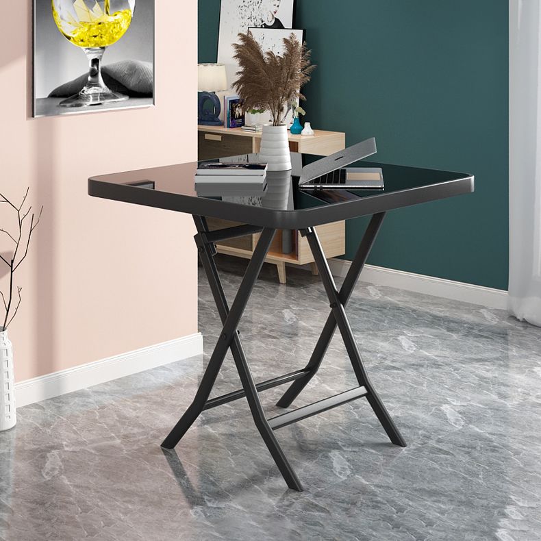 Glass Foldable Dining Table for 2 Person with Black Metal Base