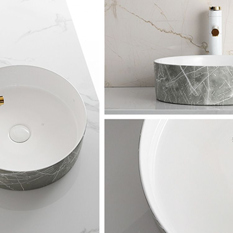 Modern Bathroom Sink Ceramic Marble Pattern Round Bathroom Sink with Pulling Faucet