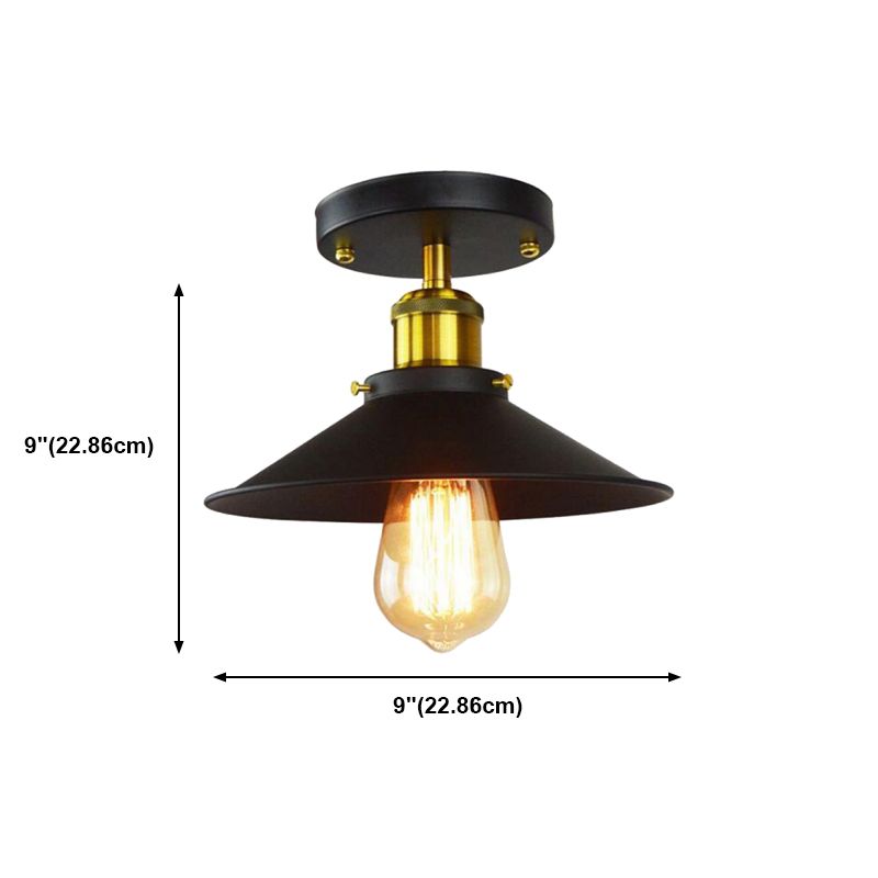 Black Cone Flush Mount in Industrial Vintage Style 1-Light Iron Ceiling Light