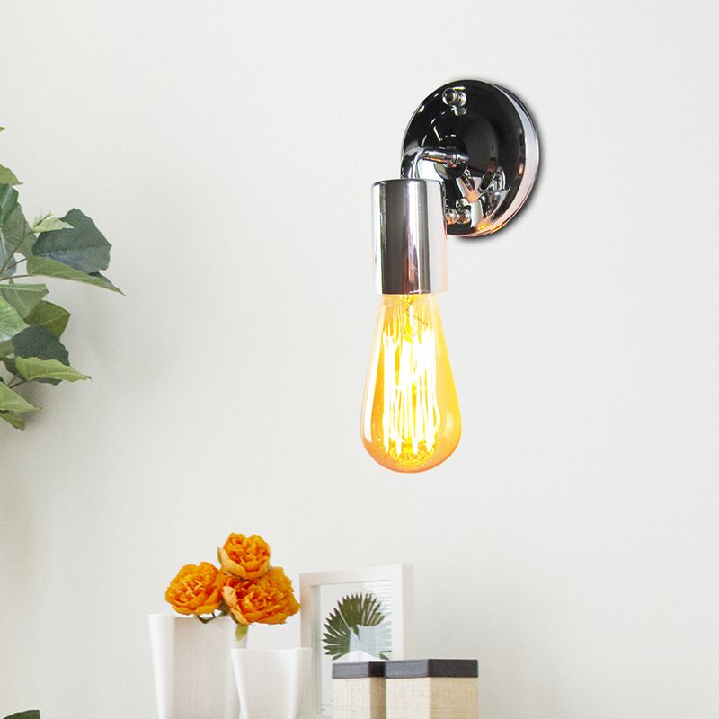 Polished Chrome Mini Wall Sconce Industrial Metal 1 Head Bedroom Wall Mount Light with Open Bulb