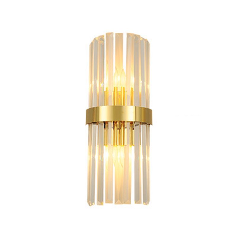 Crystal Half-Cylinder Shape Wall Sconce Modern Style 2 Lights Wall Light Fixture in Gold