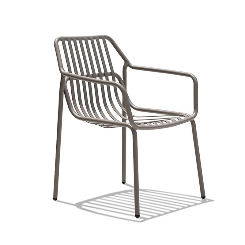 Tropical Patio Dining Side Chair Metal With Arm with Cushion Outdoor Bistro Chairs
