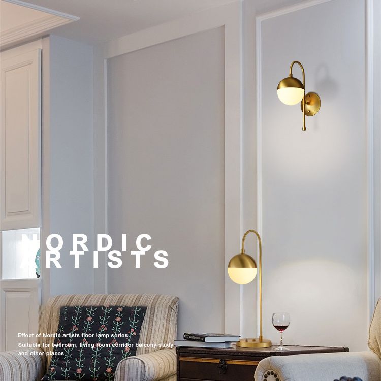 Nordic Simplicity Gooseneck Wall Lights Milky Glass Sconce Light Fixtures for Bedroom