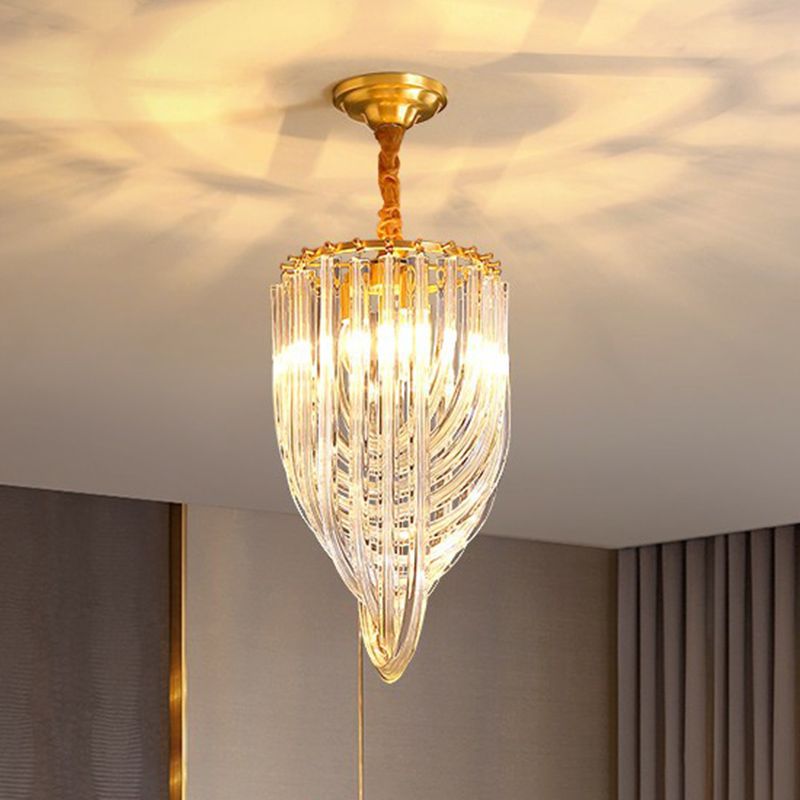 Clear Crystal Curved Tube Chandelier Minimalistic 3-Light Hanging Lamp for Foyer