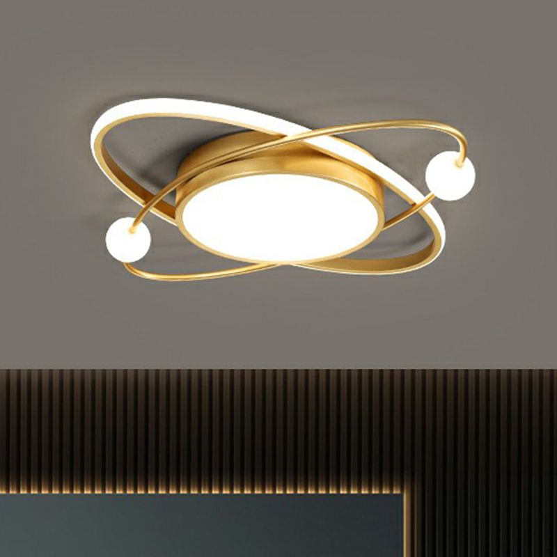 Gold Finish Orbit LED Flush Mount Lamp Minimalisme Acrylique Ceiling Lighting for Bedroom