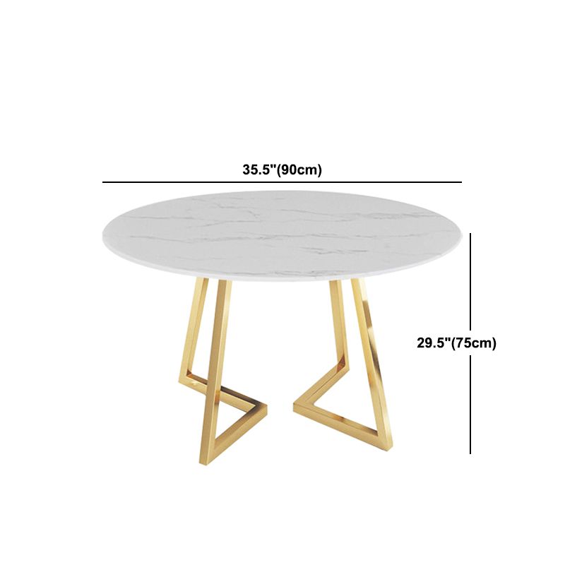 Modern White Stone Dining Table Metal Double Pedestal Table for Kitchen