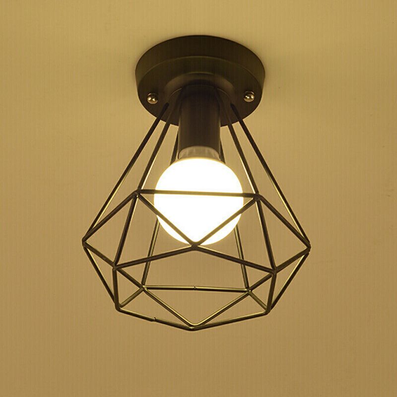 Lampe de plafond en métal en forme de diamant vintage à 1 lumière petite couloir semi-flming éclairage