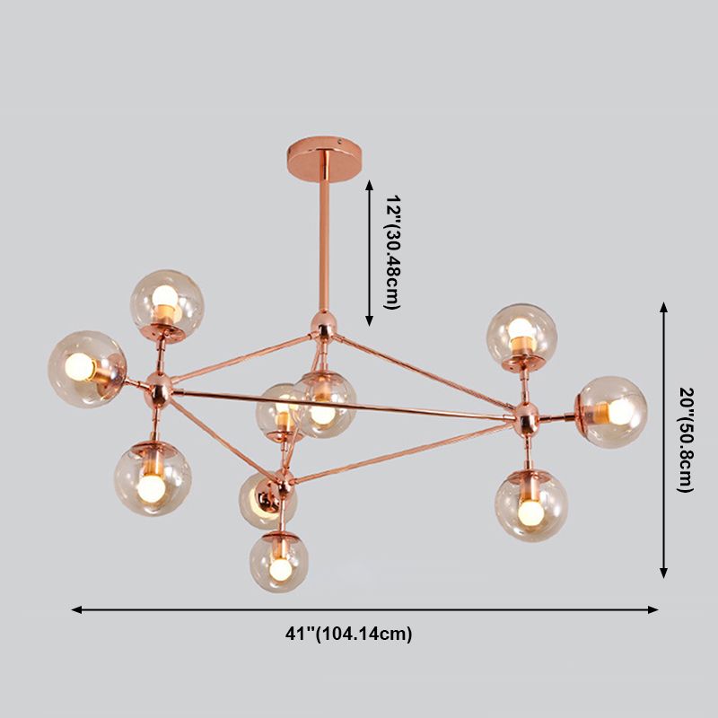 Postmodern Geometric Suspension Light Clear Glass Dining Room Chandelier in Rose Gold